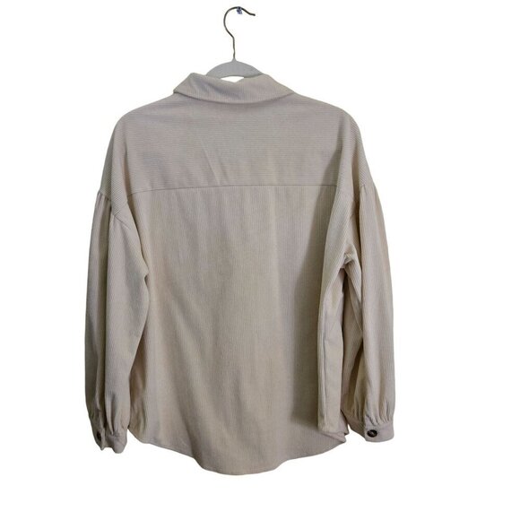 Neutral Beige Corduroy Shacket Dropped Shoulder Balloon Sleeves Size L - Picture 3 of 9